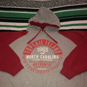 Topsail Island NC, Hooded Sweatshirt, Red & Grey